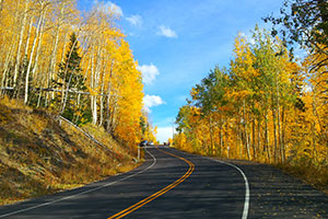 Guardsman Pass in Fall yellow trees and road